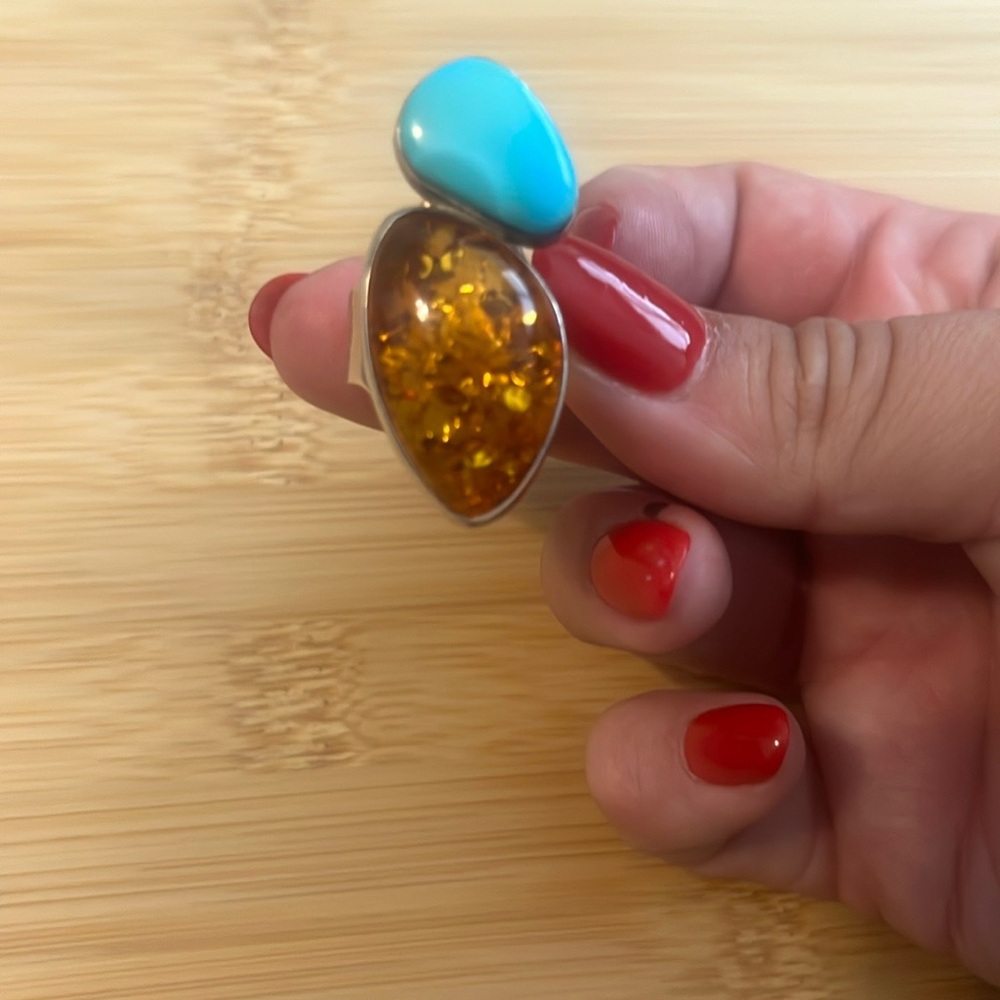 Turquoise and Amber Statement Ring